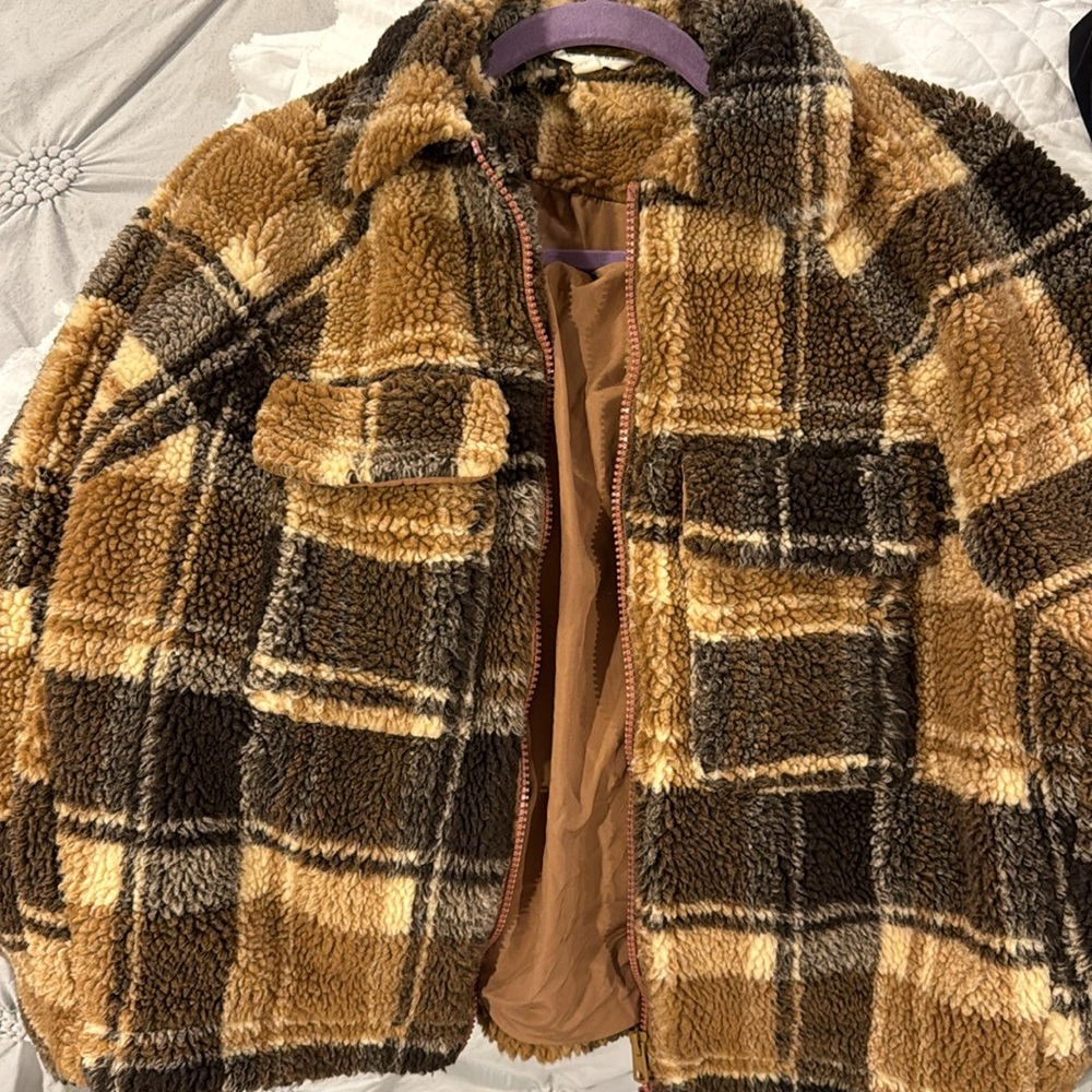 Fuzzy Plaid Pattern Jacket - image 3
